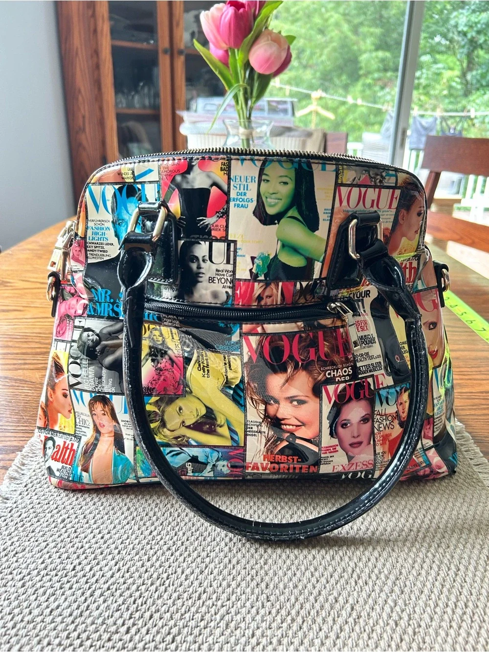 Glossy Multicolor Magazine-Print Shoulder Bag